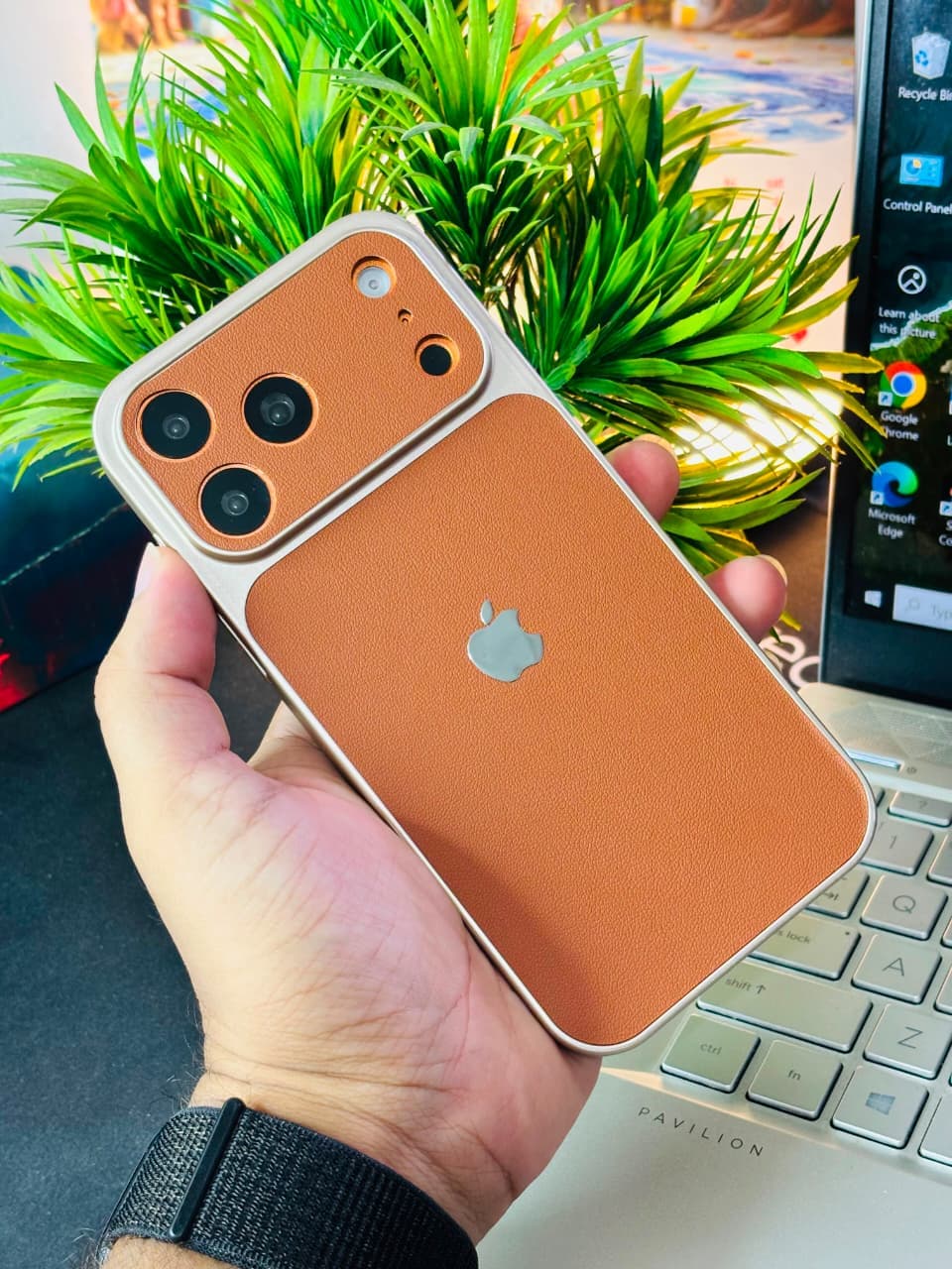Premium Two-Tone Hybrid Case for iPhone (Brown/Grey)