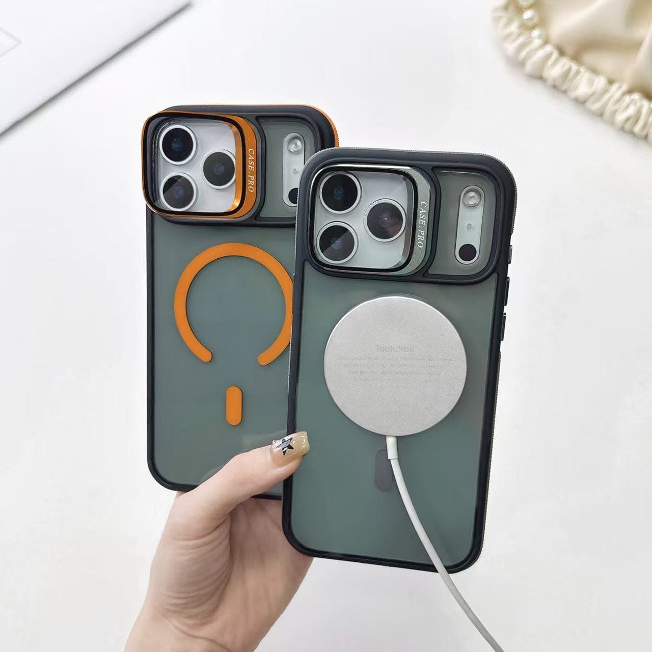 Case Pro Translucent Matte MagSafe Shockproof Case with Built-in Camera Stand for iPhone