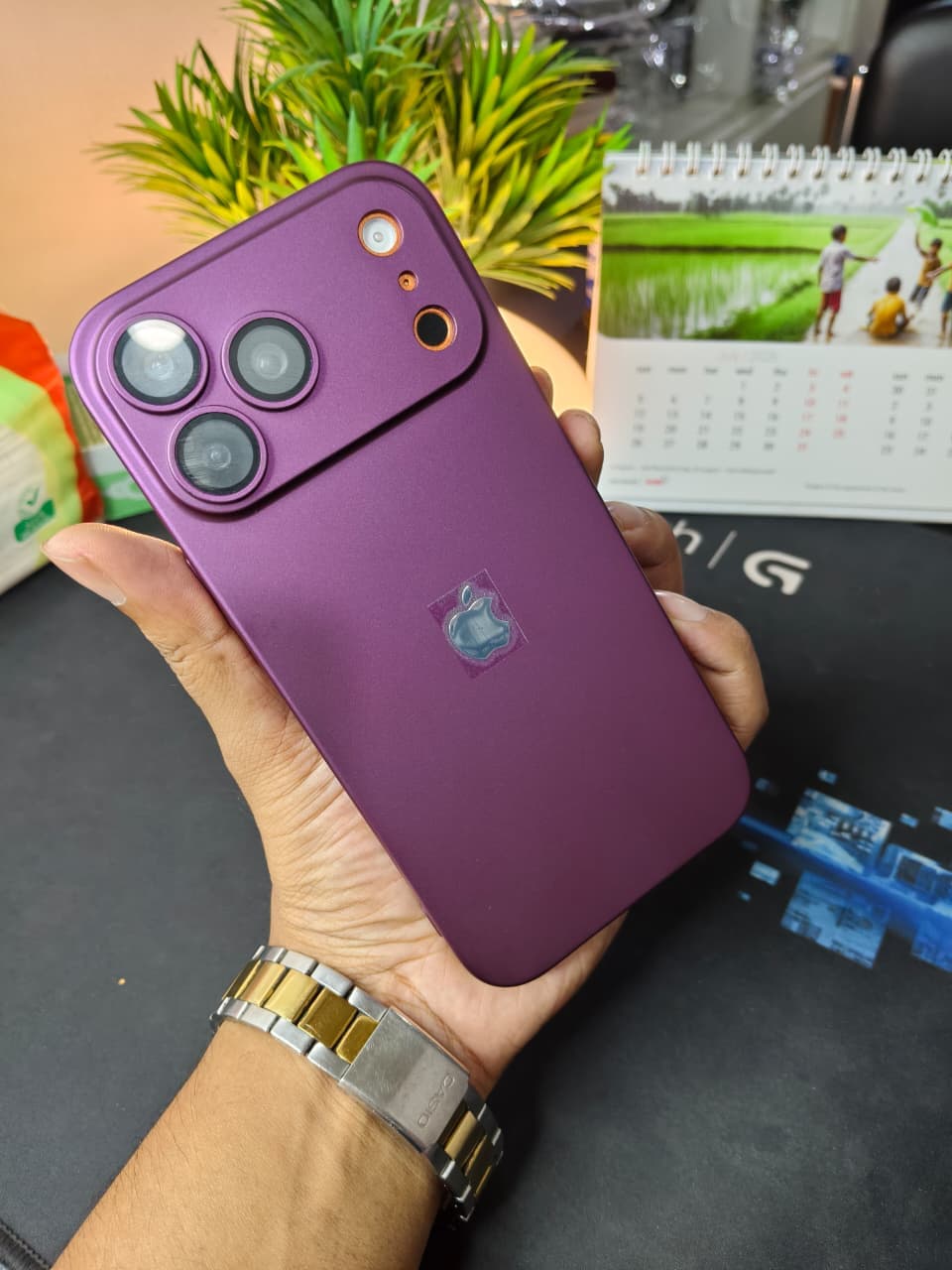  Luxury 3D Line Textured Matte Case with Integrated Camera Lens Protector for iPhone